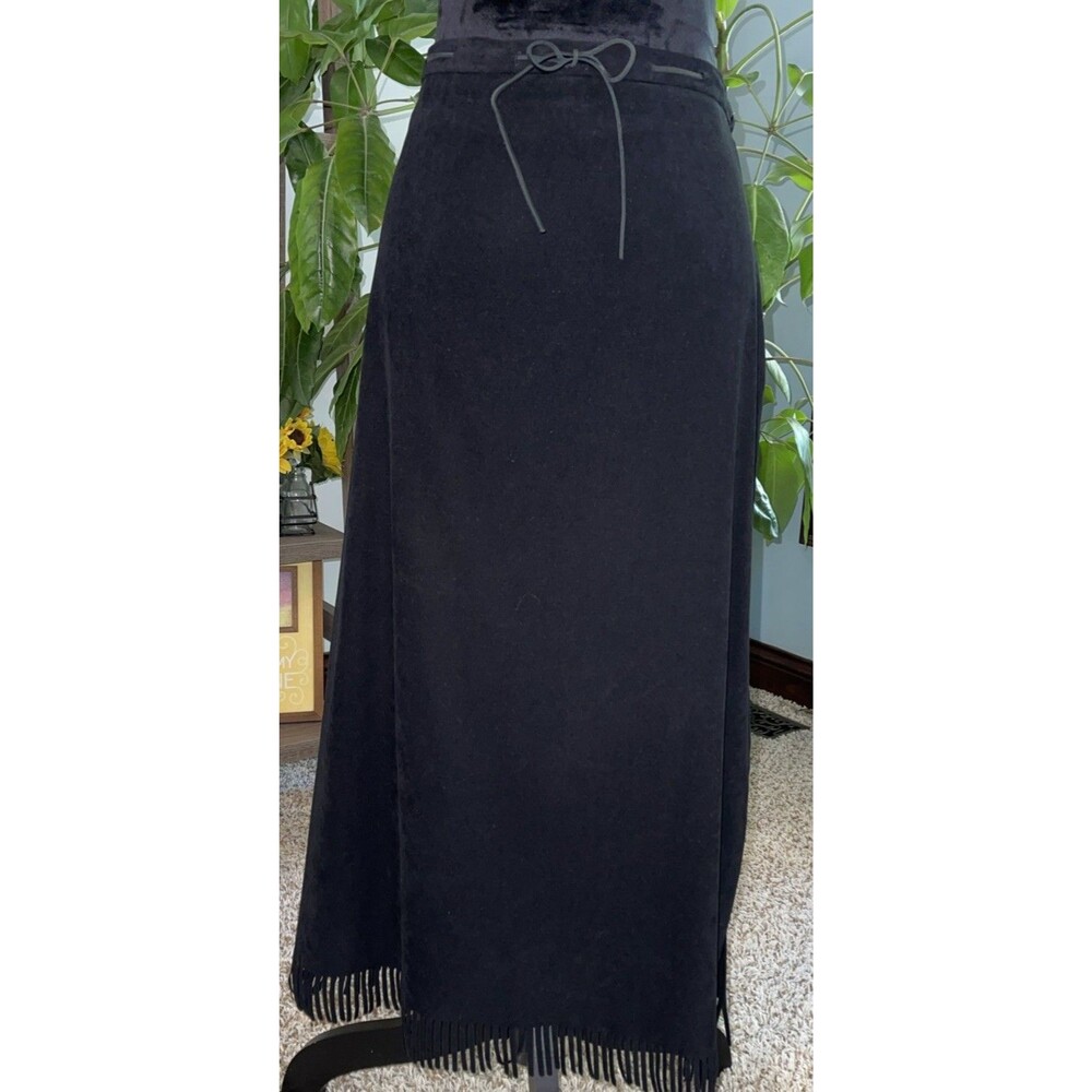 Annex Casual Corner Skirt Velvet 14p Black Ankle Length Fringe Pull On Zip